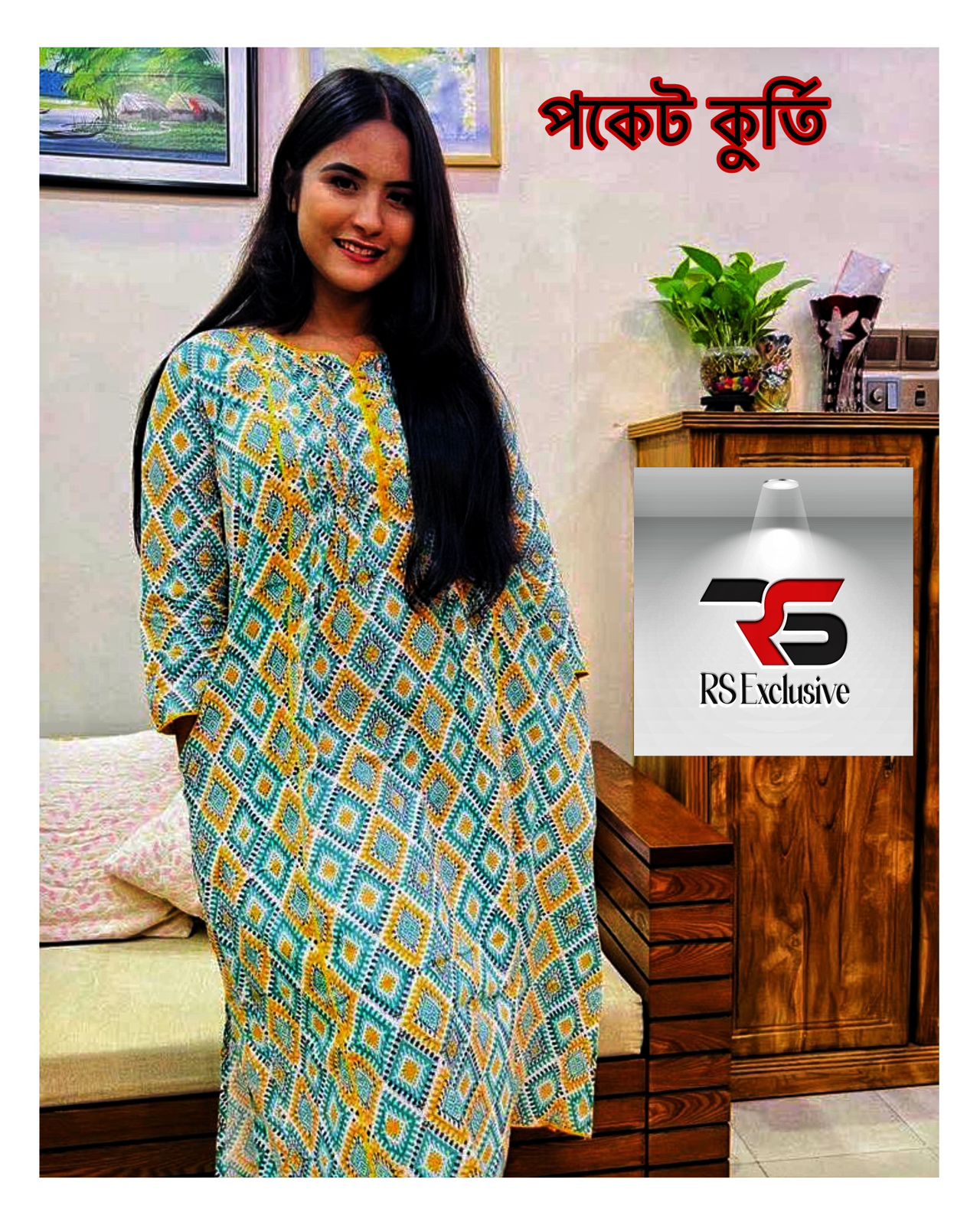 পকেট কুর্তি Block print For Women PK-16