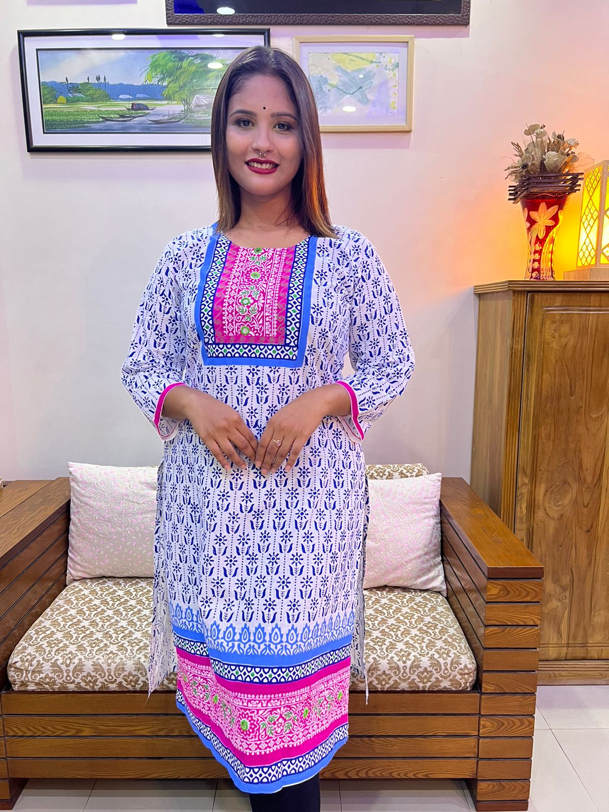 স্পেশাল কামিজ কুর্তি-Block print with Embroidery For Women SK-1