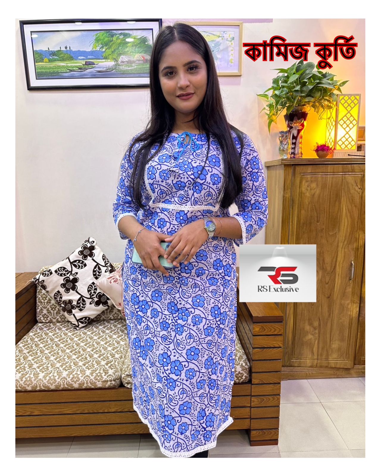 কামিজ কুর্তি-Block print For Women K-11